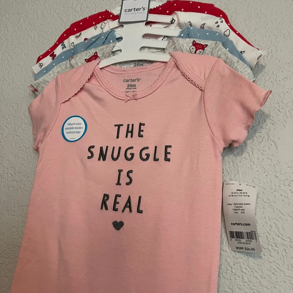 NWT Girls Carter's Bodysuits 24 Months Easter Spring Pink White Blue Gray 5-Pack